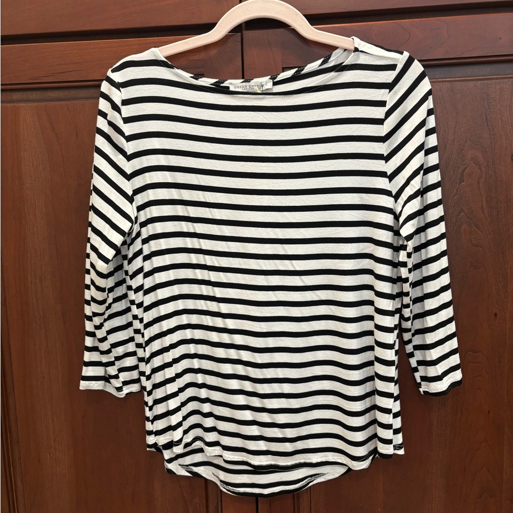 Green Envelope Black and White Striped Blouse